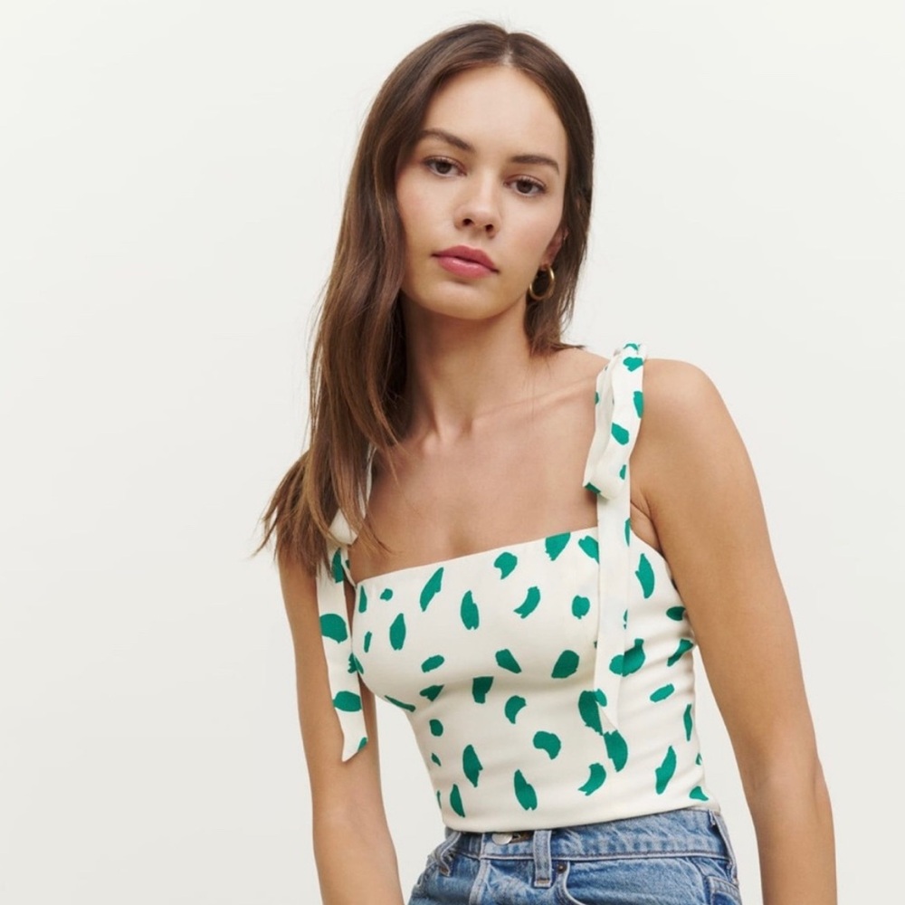 NWT Reformation Ellora Top in “Paint” Cream w/ Green Print Size 12